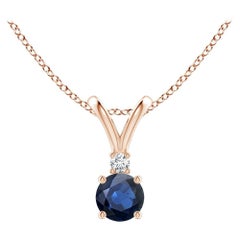 Angara Natürlicher Runder Blauer Saphir Solitär-Anhänger mit Diamant 14K Rose Gold