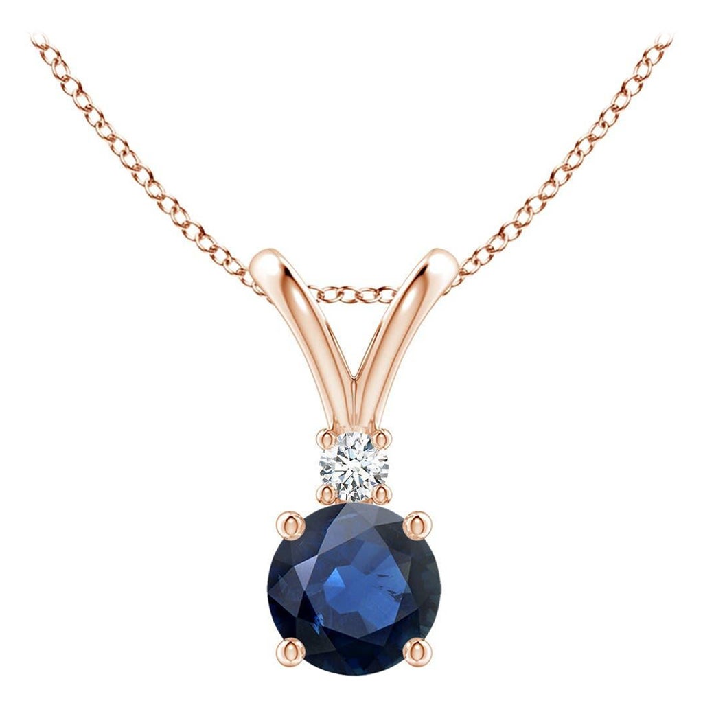 Angara Natürlicher Runder Blauer Saphir Solitär-Anhänger mit Diamant 14K Rose Gold im Angebot