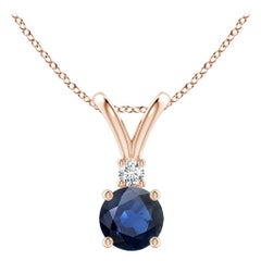 Angara Natürlicher Runder Blauer Saphir Solitär-Anhänger mit Diamant 14K Rose Gold