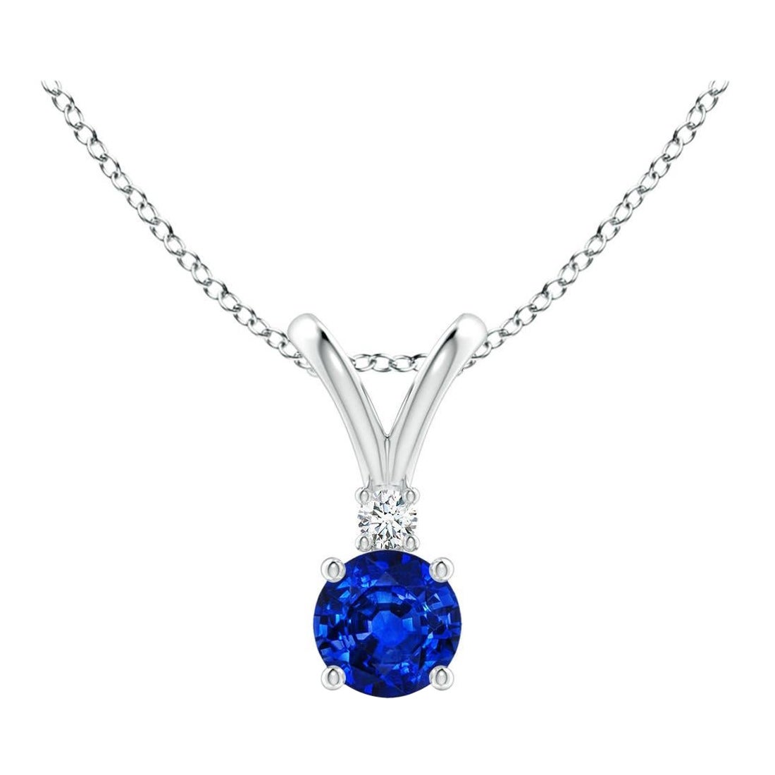 Angara Natürlicher Runder Blauer Saphir Solitär-Anhänger mit Diamant 14K Weißgold