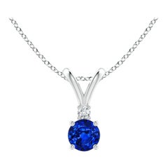 Angara Natürlicher Runder Blauer Saphir Solitär-Anhänger mit Diamant 14K Weißgold
