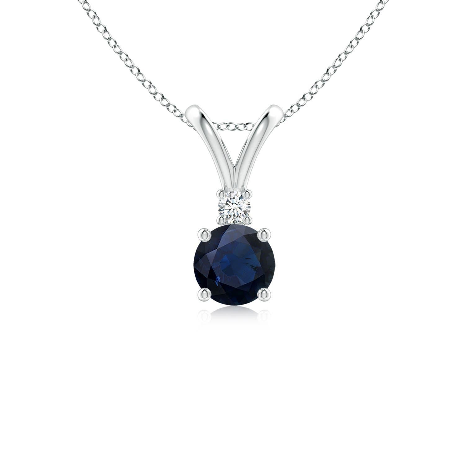 Angara Ciondolo solitario con zaffiro blu rotondo naturale e diamante in platino in vendita