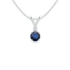 Angara Natürlicher Runder Blauer Saphir Solitär-Anhänger mit Diamant aus Platin