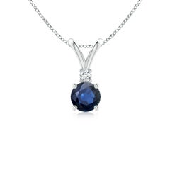Angara Natürlicher Runder Blauer Saphir Solitär-Anhänger mit Diamant aus Platin