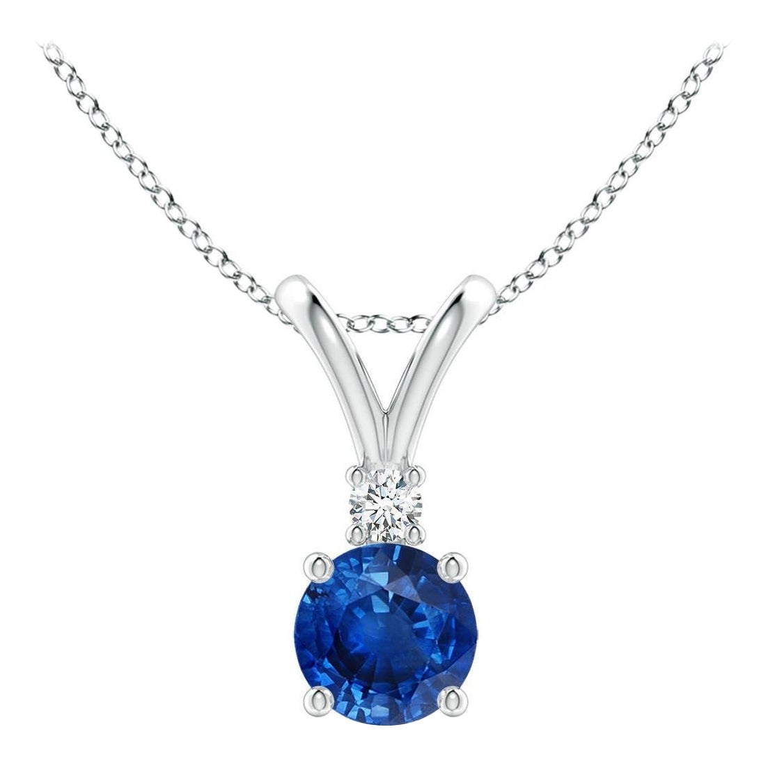 Angara Natürlicher Runder Blauer Saphir Solitär-Anhänger mit Diamant aus Platin