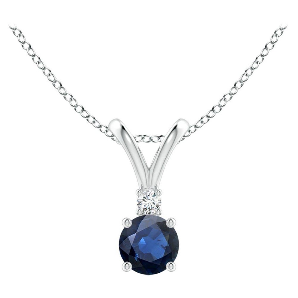 Angara Natürlicher Runder Blauer Saphir Solitär-Anhänger mit Diamant aus Platin