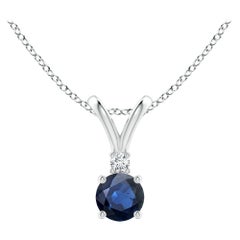 Angara Natürlicher Runder Blauer Saphir Solitär-Anhänger mit Diamant aus Platin