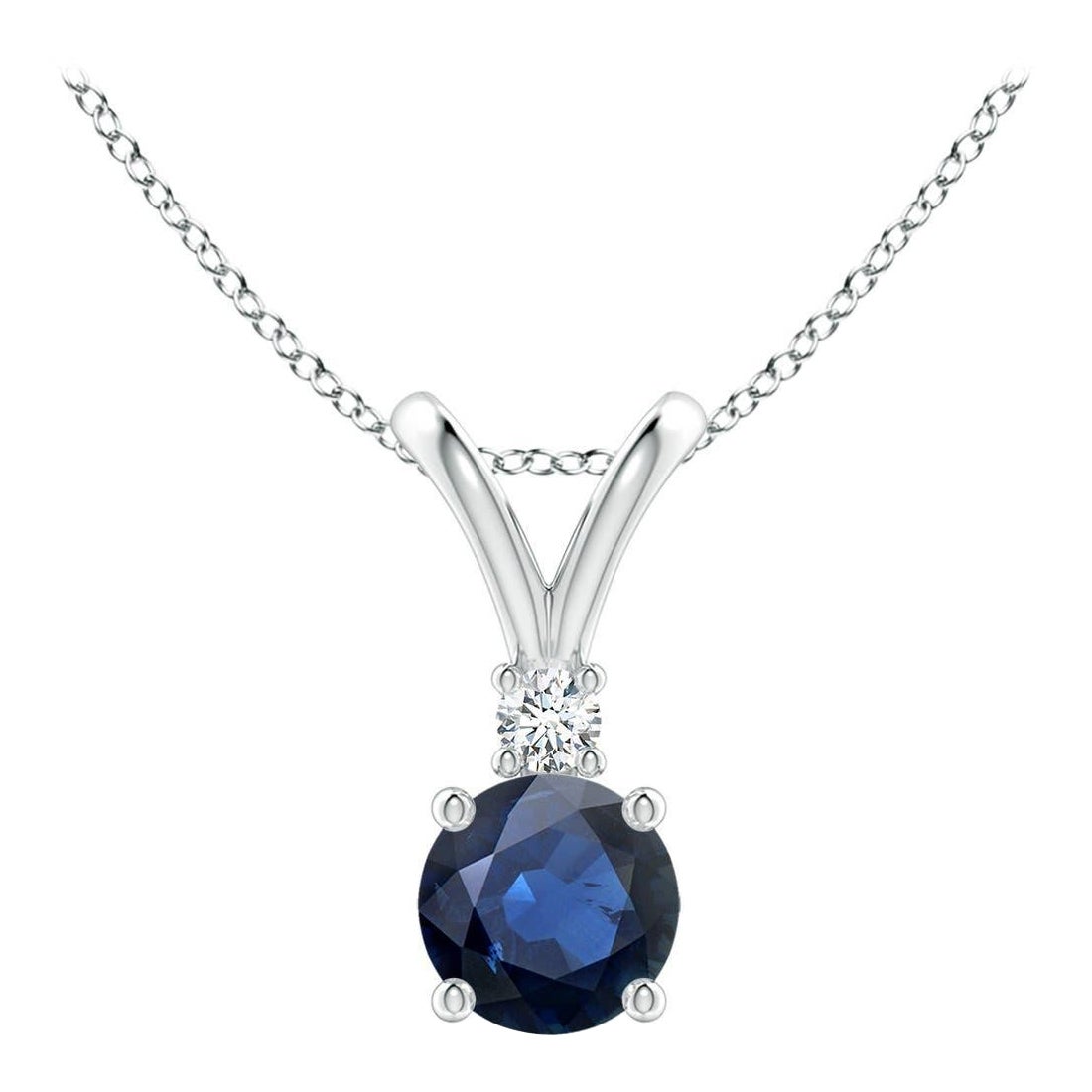 Angara Natürlicher Runder Blauer Saphir Solitär-Anhänger mit Diamant aus Platin