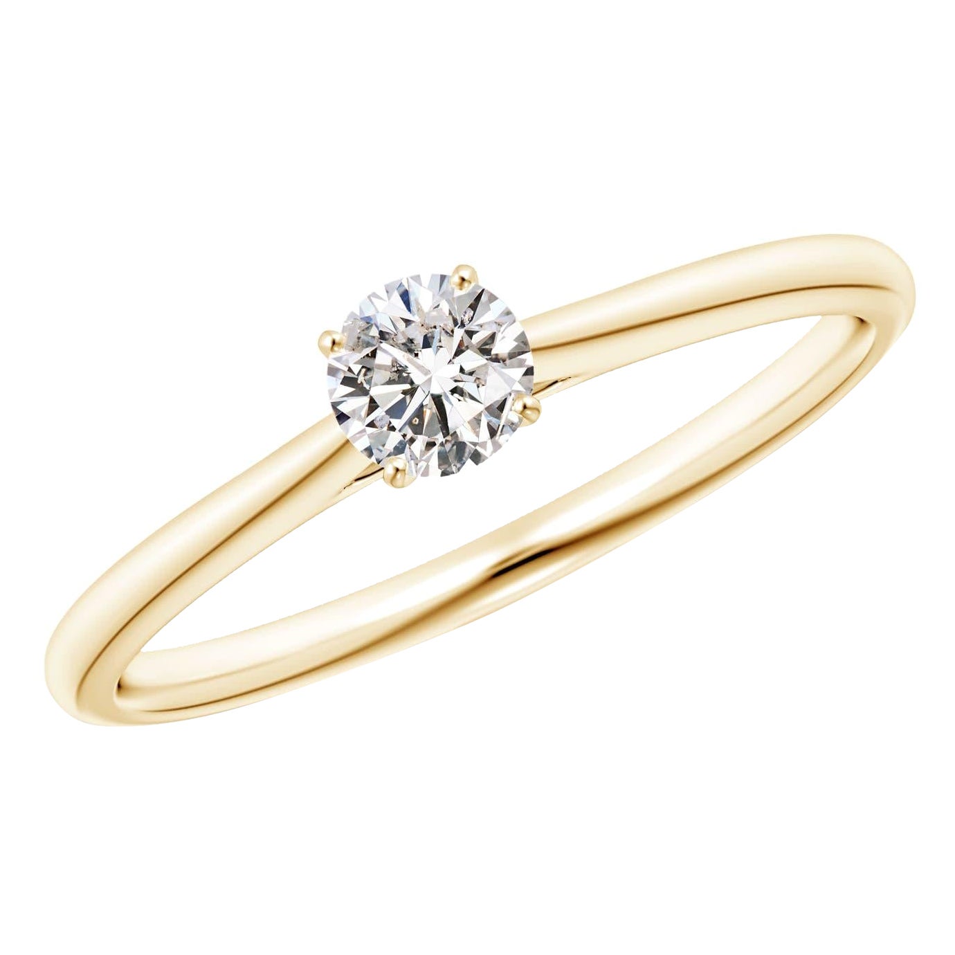Angara Natürlicher runder Diamant Kathedrale Solitär Verlobungsring in 14K Gold im Angebot