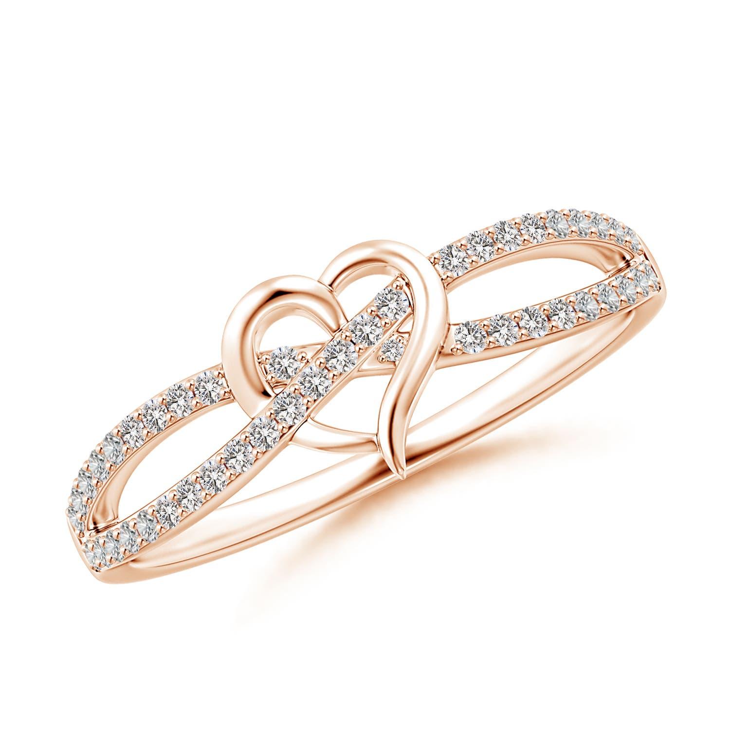 Anello Promessa con cuore incrociato di diamanti tondi naturali di Angara in oro massiccio 14K in vendita 4