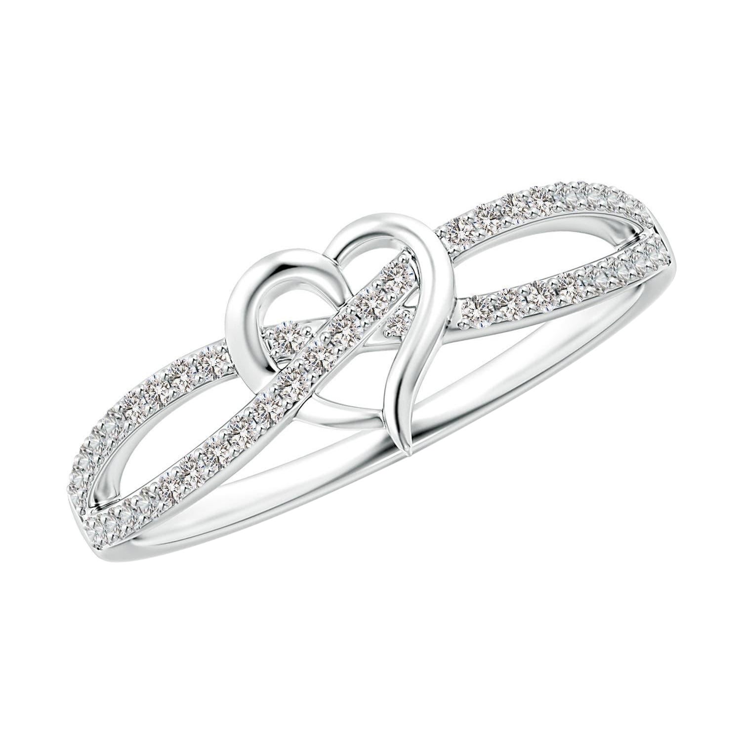 Anello Promessa con cuore incrociato di diamanti tondi naturali di Angara in oro massiccio 14K in vendita