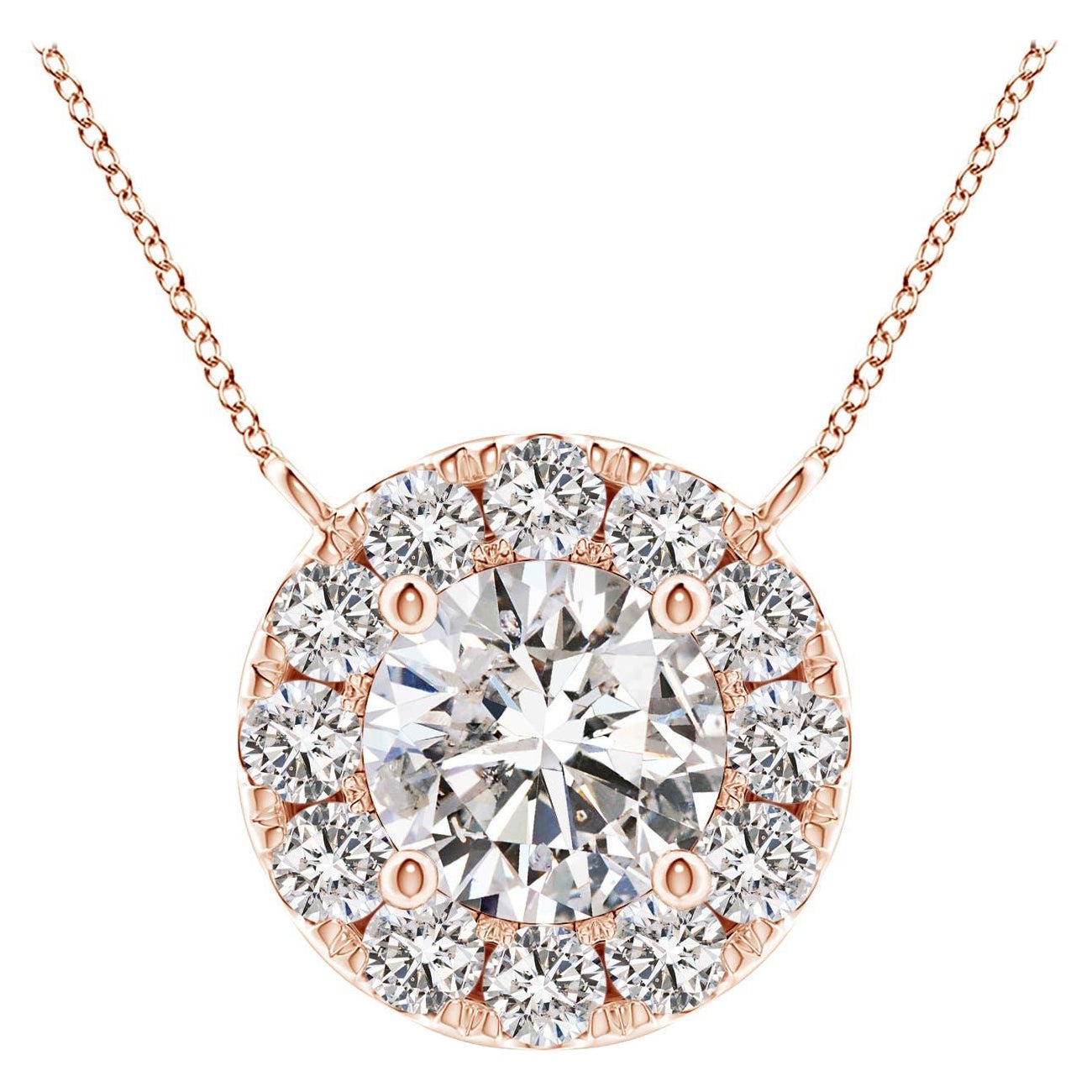 Angara Natural Round Diamond Necklace with Halo in 14K Rose Gold for Women