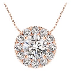 Angara Natural Round Diamond Necklace with Halo in 14K Rose Gold for Women