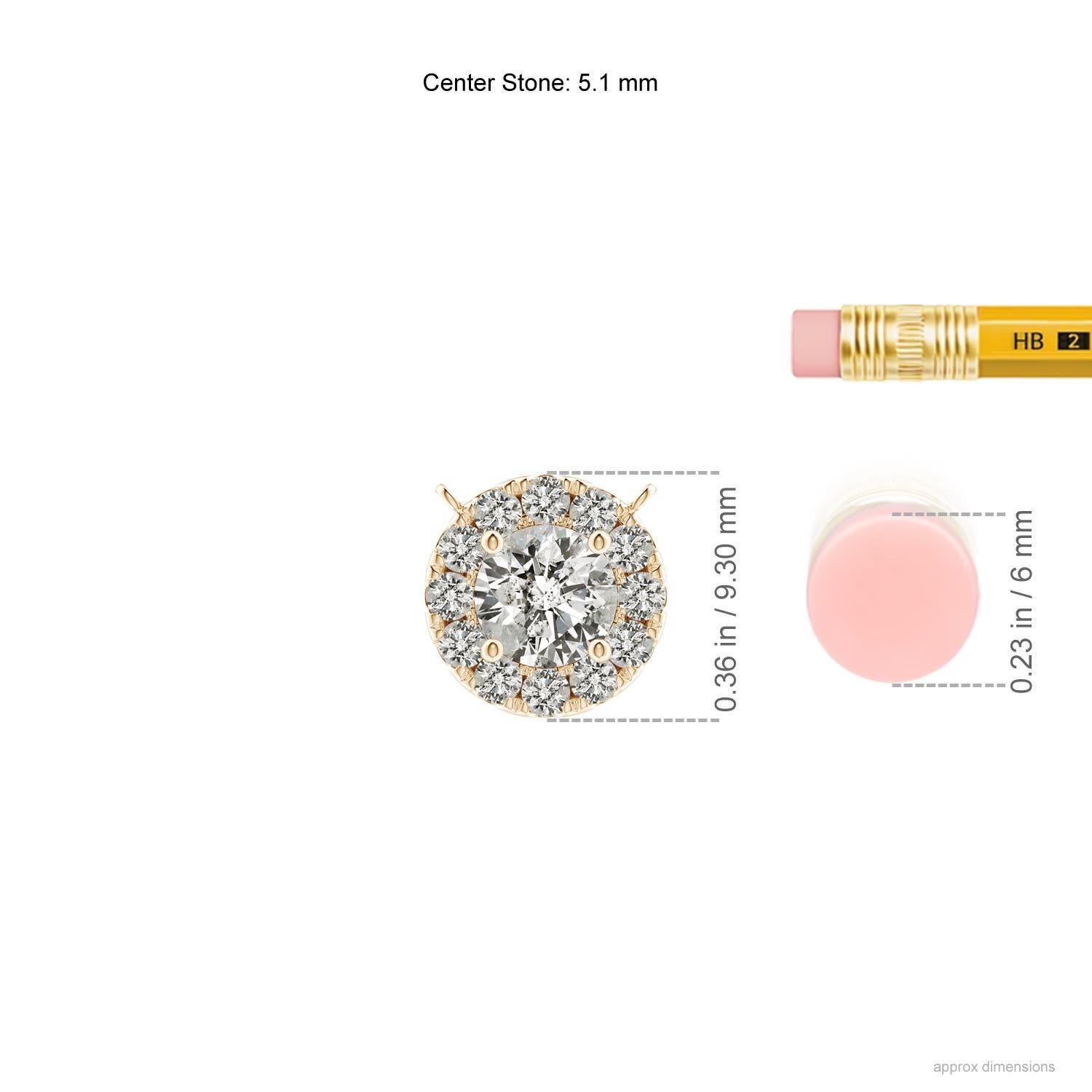 Round Cut Angara Natural Round Diamond Necklace with Halo in 14K Yellow Gold for Women For Sale