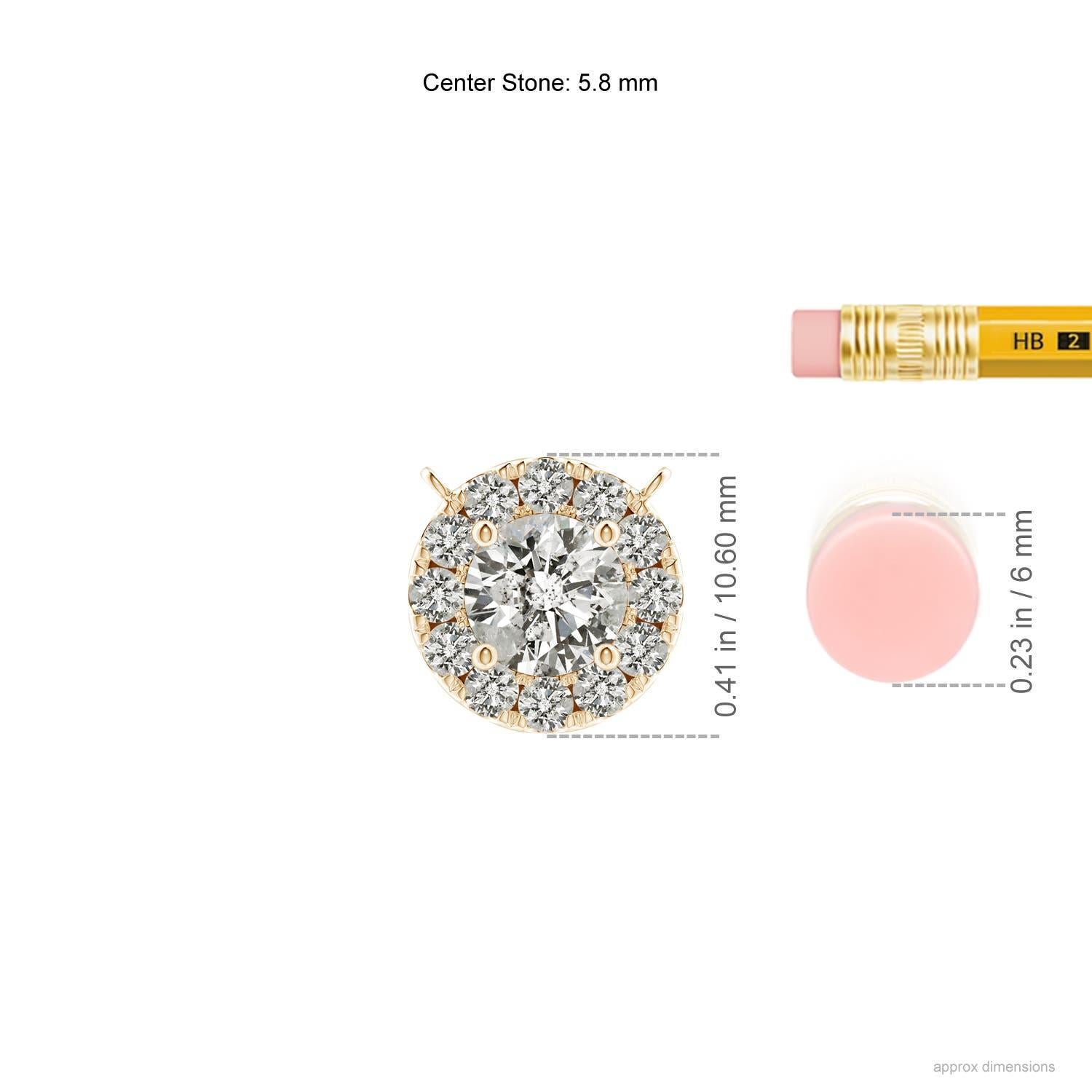 Round Cut Angara Natural Round Diamond Necklace with Halo in 14K Yellow Gold for Women For Sale