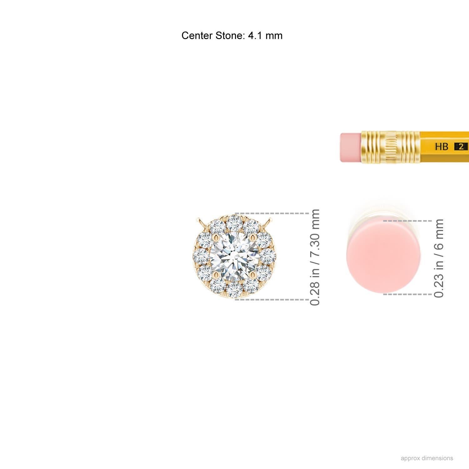 Round Cut Angara Natural Round Diamond Necklace with Halo in 14K Yellow Gold for Women For Sale