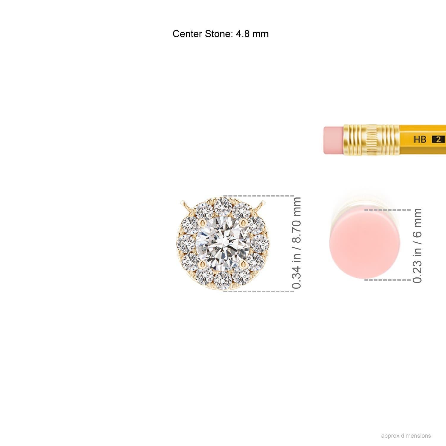 Round Cut Angara Natural Round Diamond Necklace with Halo in 14K Yellow Gold for Women For Sale