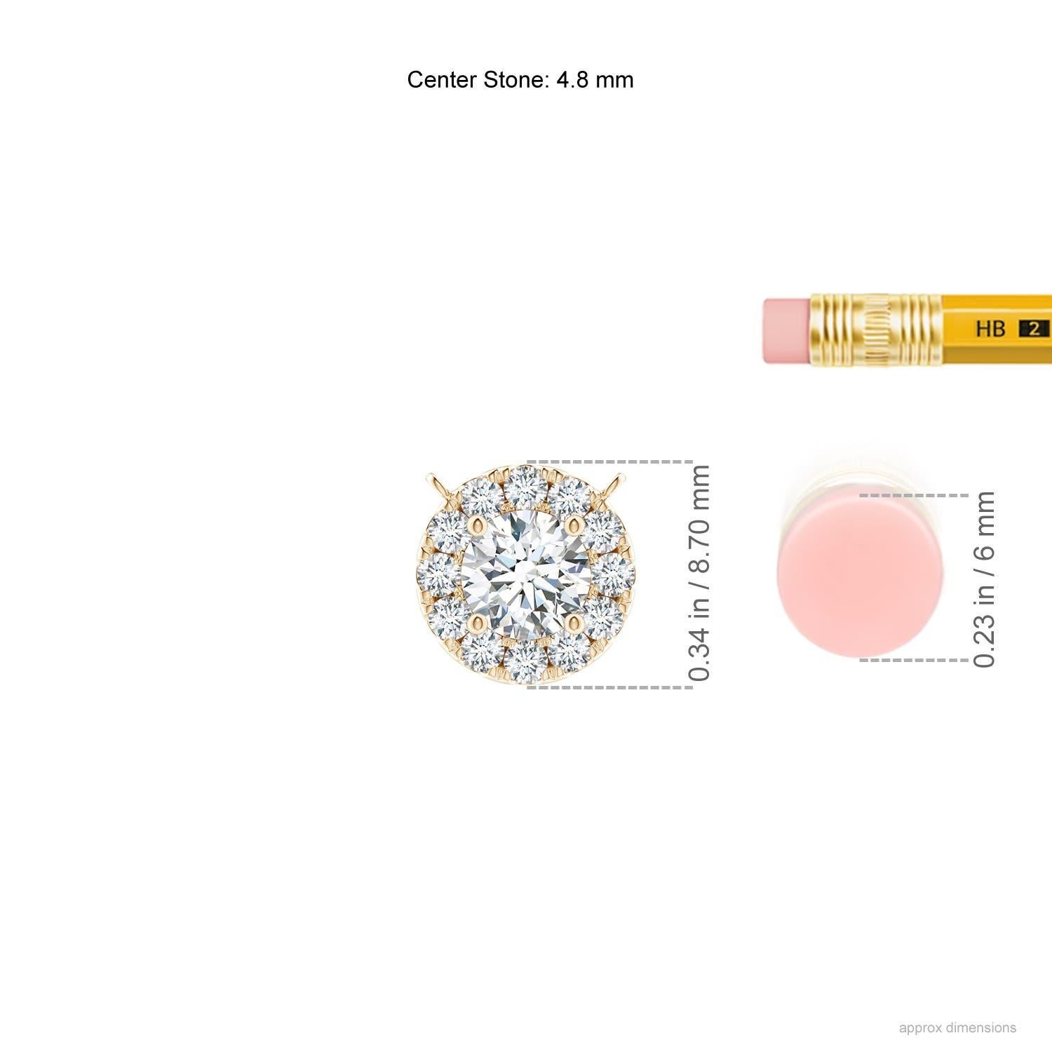 Round Cut Angara Natural Round Diamond Necklace with Halo in 14K Yellow Gold for Women For Sale