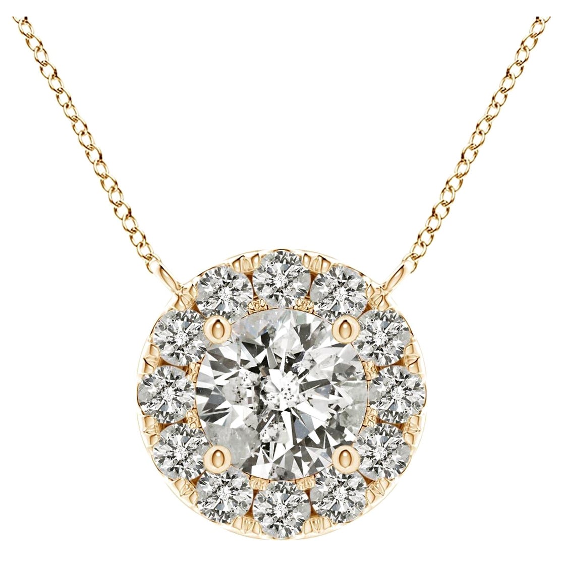 Collana Angara con diamanti tondi naturali e aureola in oro giallo 14K per donna