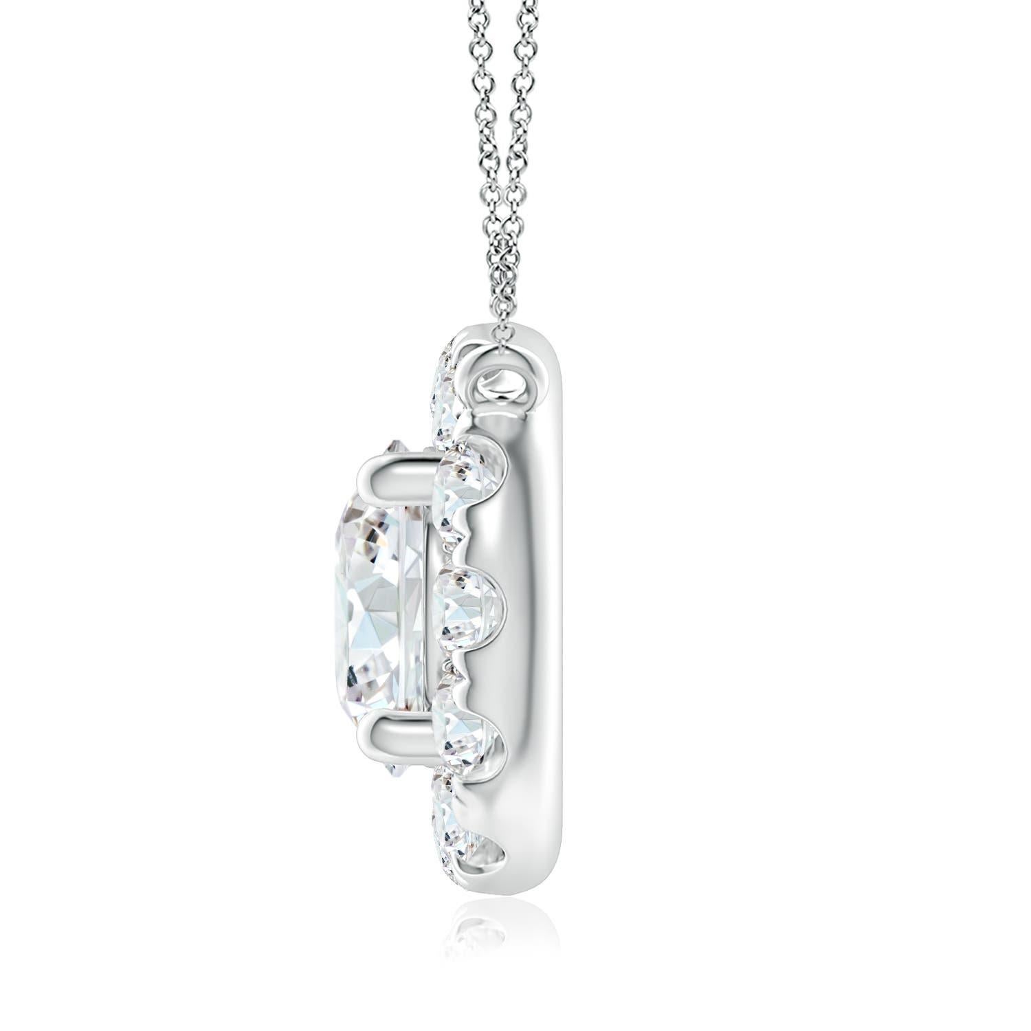 With a round diamond at the core and a halo encircling it, this diamond pendant necklace is a glittering marvel. It gives off the illusion of a sparkling star and looks extravagantly elegant. A platinum halo pendant necklace finished with perfection