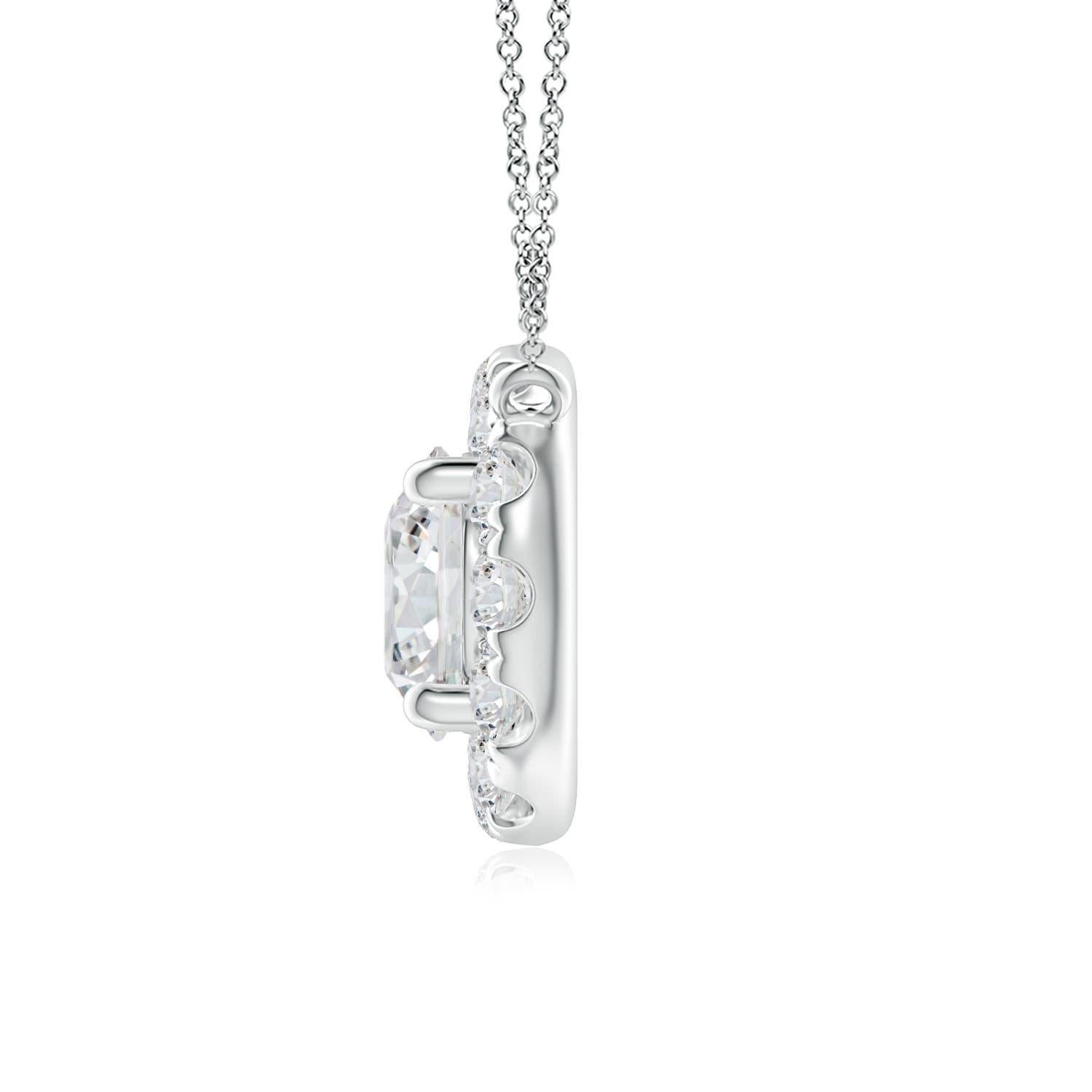 With a round diamond at the core and a halo encircling it, this diamond pendant necklace is a glittering marvel. It gives off the illusion of a sparkling star and looks extravagantly elegant. A platinum halo pendant necklace finished with perfection