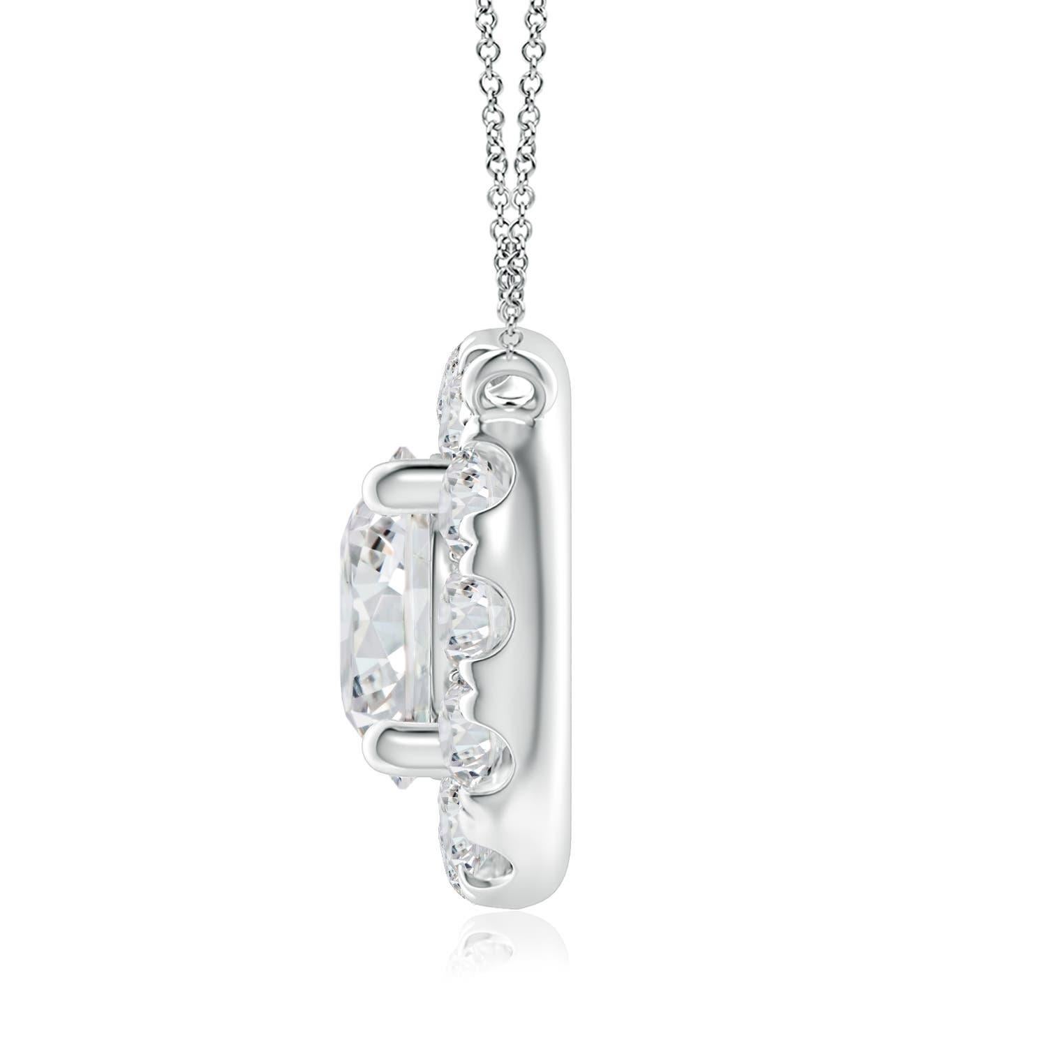 With a round diamond at the core and a halo encircling it, this diamond pendant necklace is a glittering marvel. It gives off the illusion of a sparkling star and looks extravagantly elegant. A platinum halo pendant necklace finished with perfection