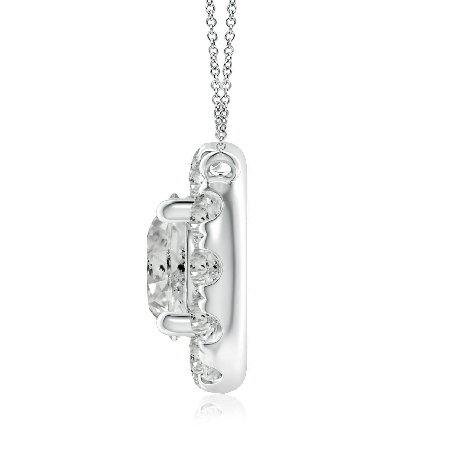 With a round diamond at the core and a halo encircling it, this diamond pendant necklace is a glittering marvel. It gives off the illusion of a sparkling star and looks extravagantly elegant. A platinum halo pendant necklace finished with perfection