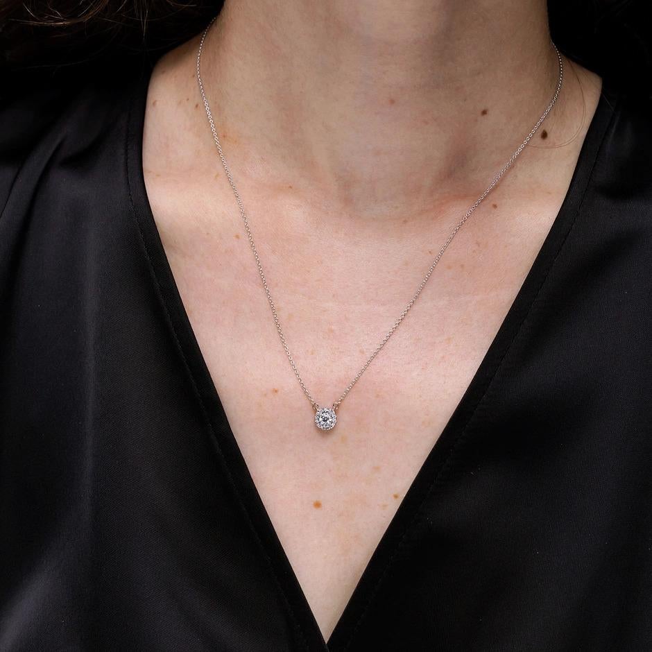 Modern Angara Natural Round Diamond Necklace with Halo in Platinum for Women For Sale