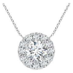 Angara Natural Round Diamond Necklace with Halo in Platinum for Women