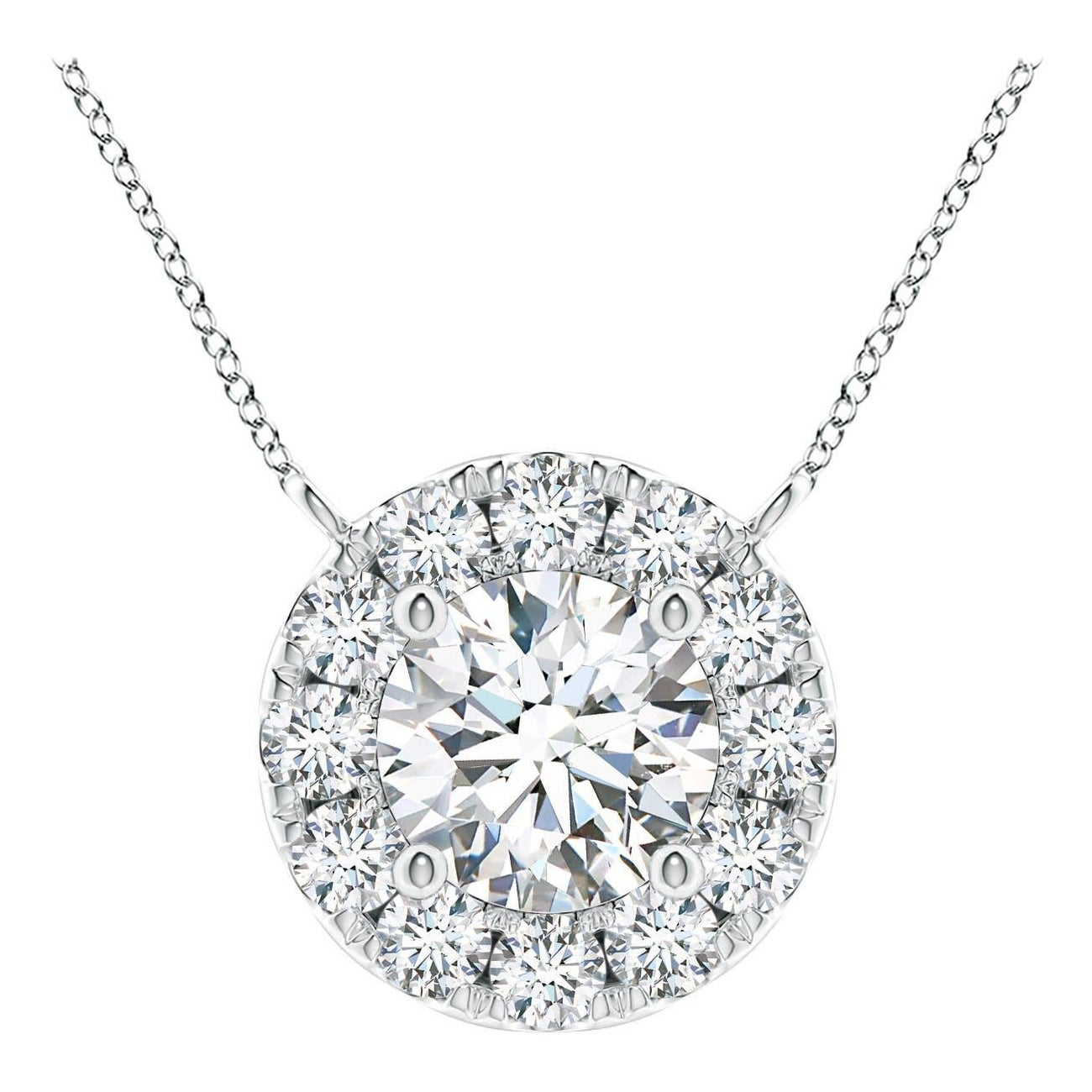 Collier de diamants ronds naturels Angara avec halo en platine pour femmes