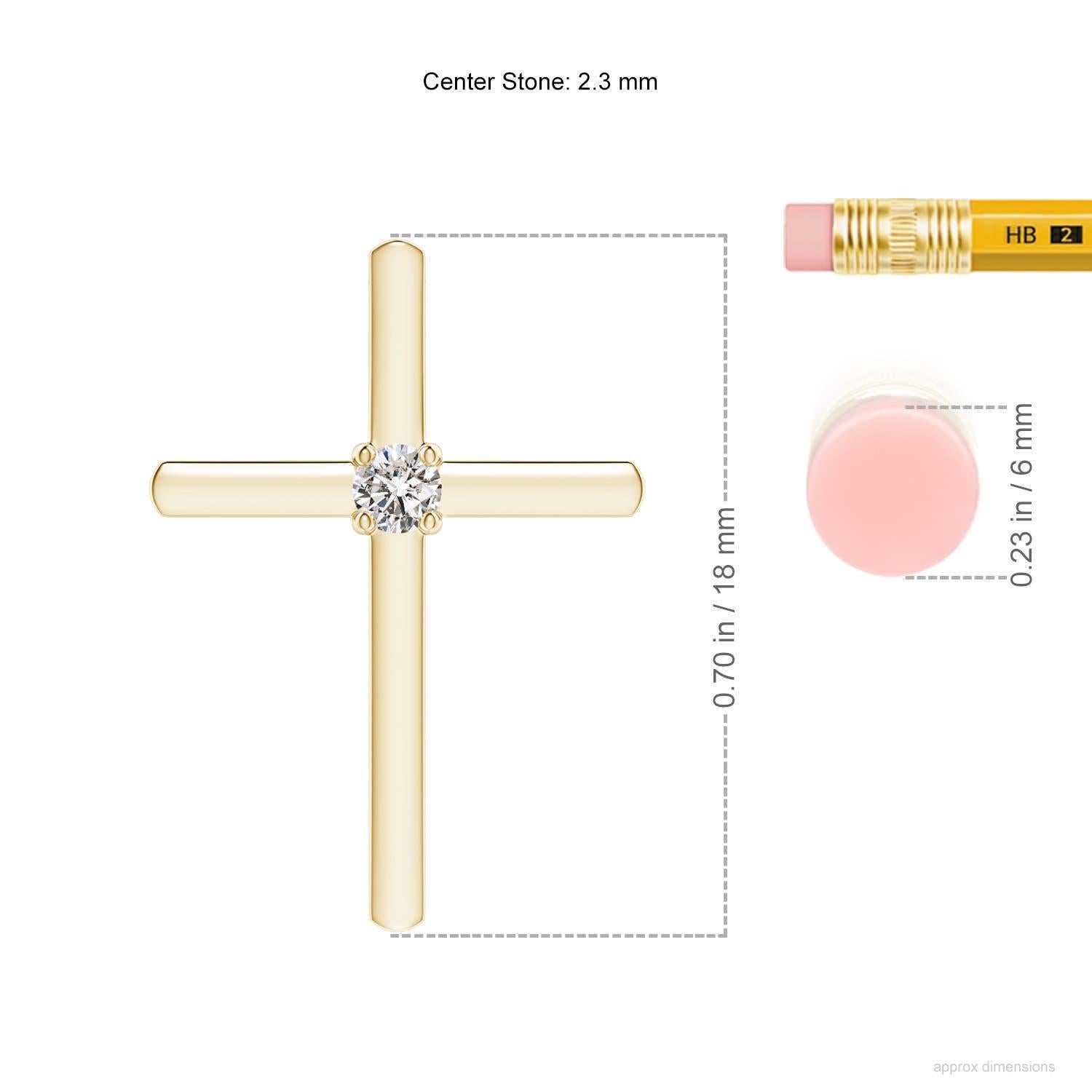 Taille ronde Pendentif croix en or jaune 14K avec solitaire en diamant rond naturel Angara en vente