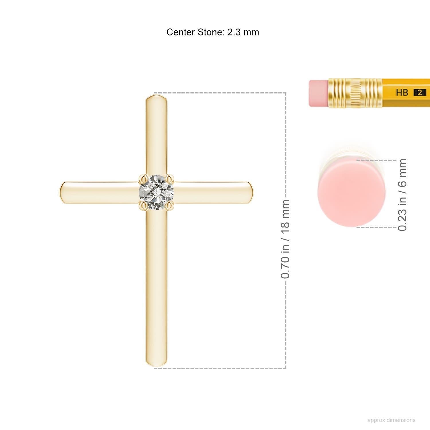 Taille ronde Pendentif croix en or jaune 14K avec solitaire en diamant rond naturel Angara en vente