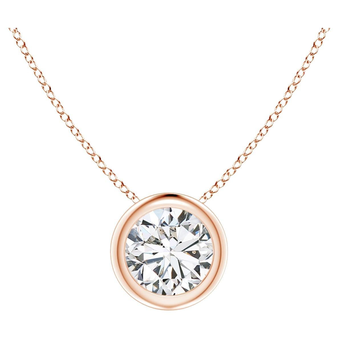 ANGARA Natural Round 0.5ct Diamond Solitaire Pendant in 14K Rose Gold For Sale