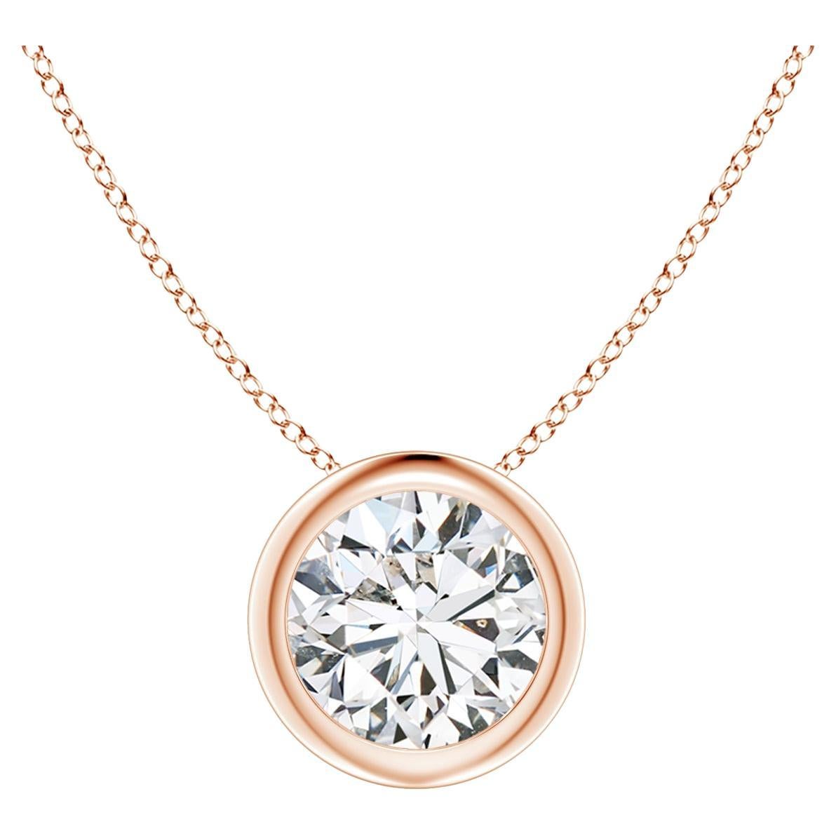 ANGARA Natural Round 0.75ct Diamond Solitaire Pendant in 14K Rose Gold For Sale