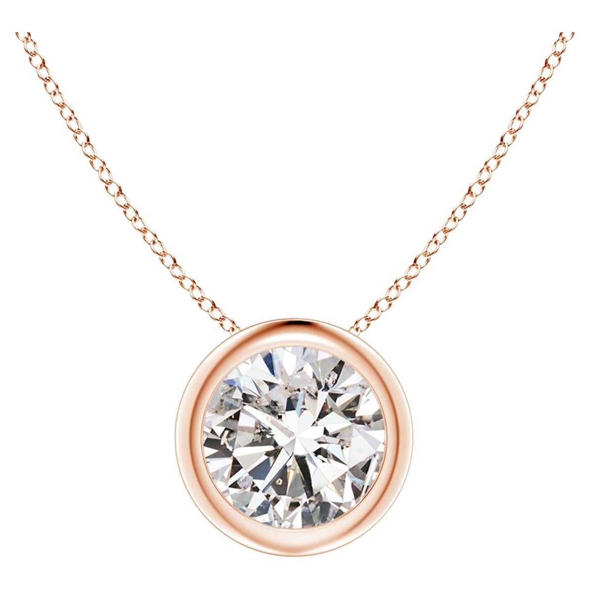 ANGARA Natural Round 0.75ct Diamond Solitaire Pendant in 14K Rose Gold For Sale
