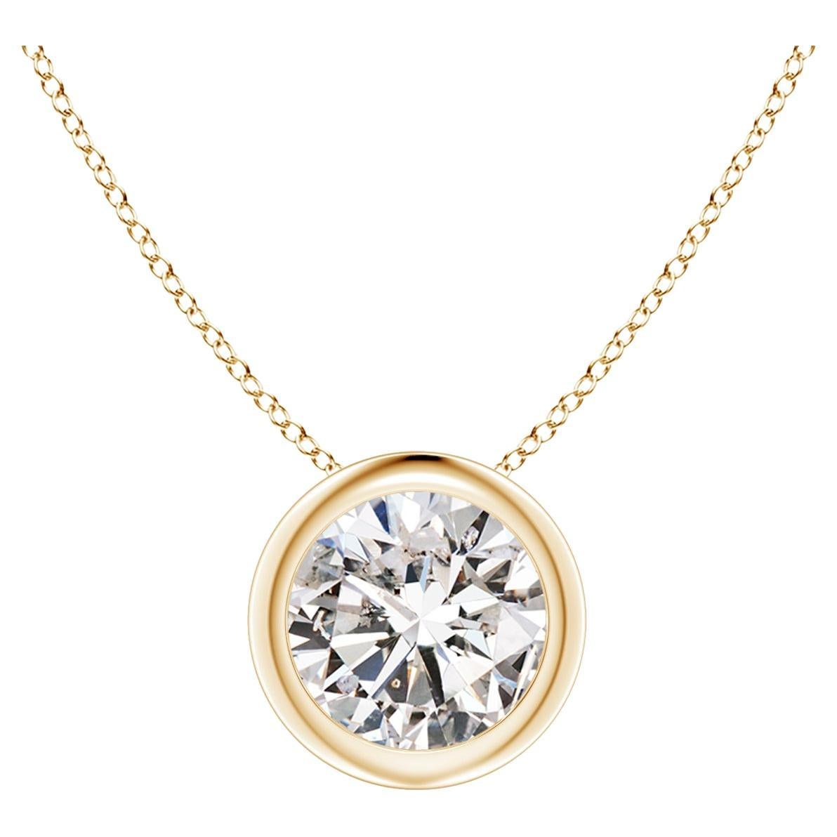 ANGARA Natural Round 0.75ct Diamond Solitaire Pendant in 14K Yellow Gold For Sale