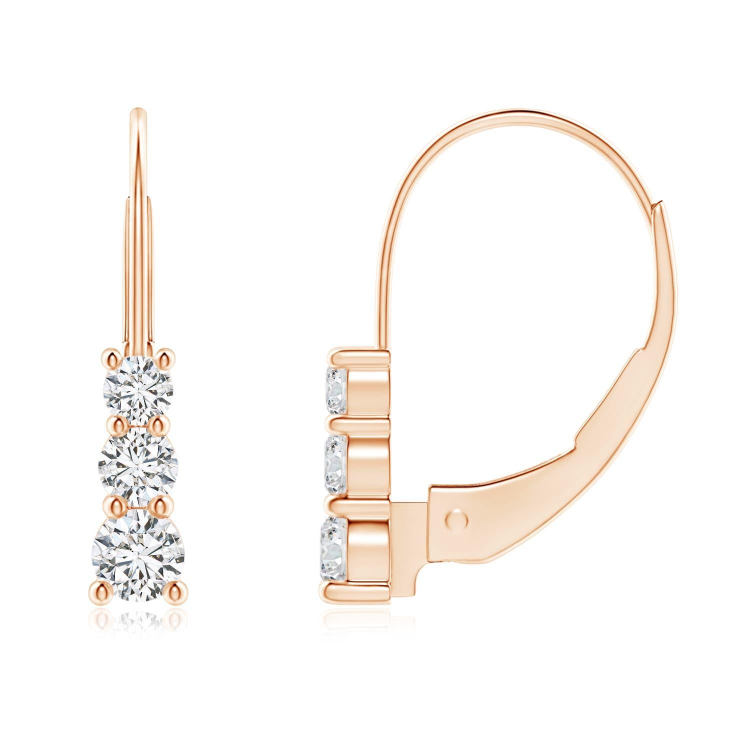 Boucles d'oreilles à levier en or massif 14K avec trois pierres en diamant rond naturel Angara Neuf - En vente à Los Angeles, CA