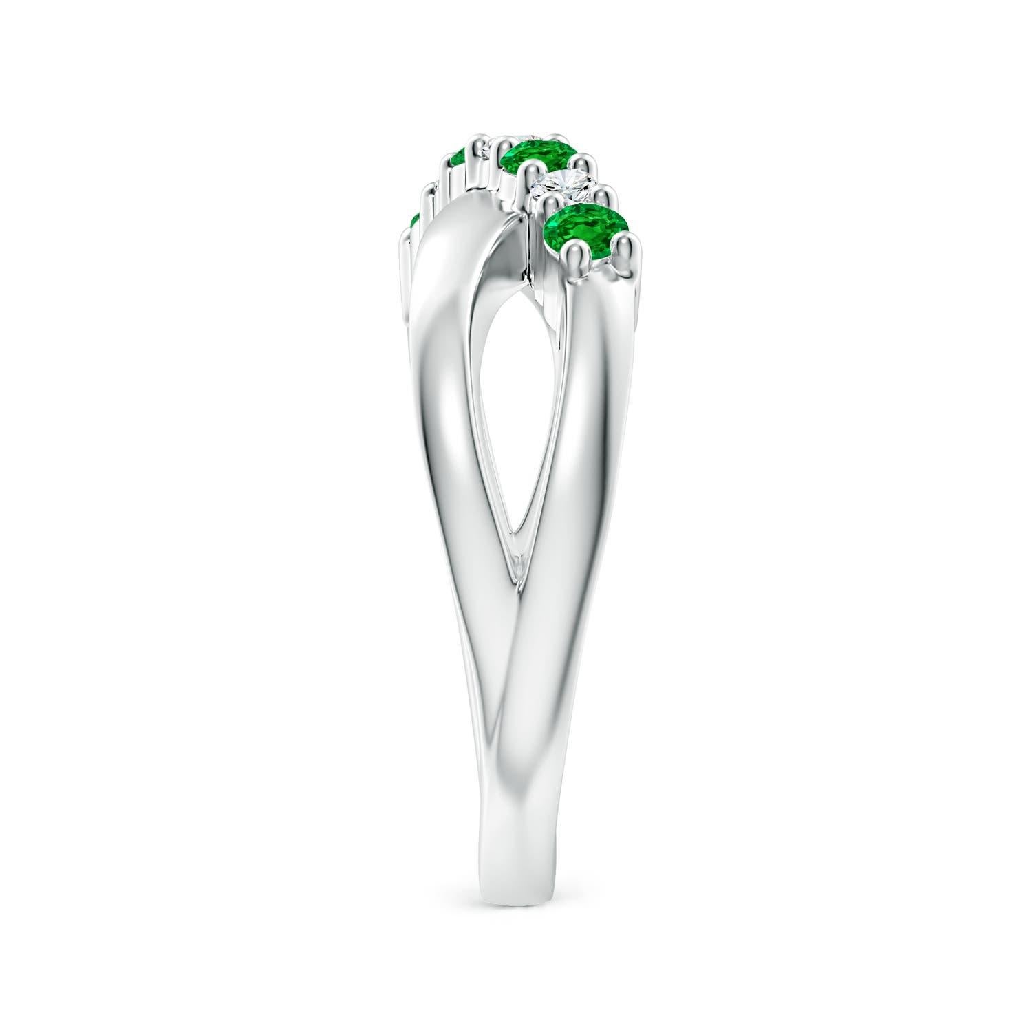 Taille ronde Bague de fiançailles en or massif 14K avec émeraude ronde naturelle et diamant Angara en vente