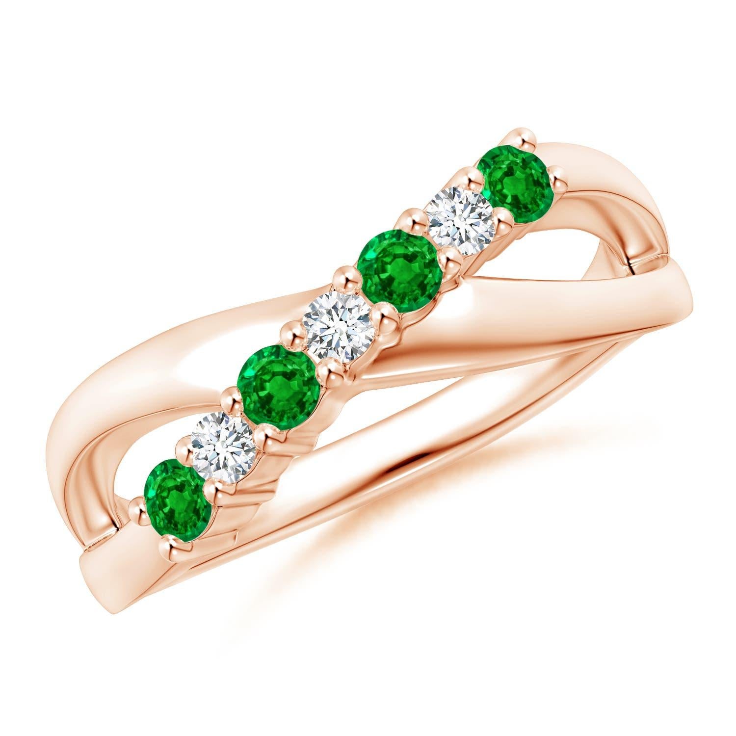 Bague de fiançailles en or massif 14K avec émeraude ronde naturelle et diamant Angara en vente 2