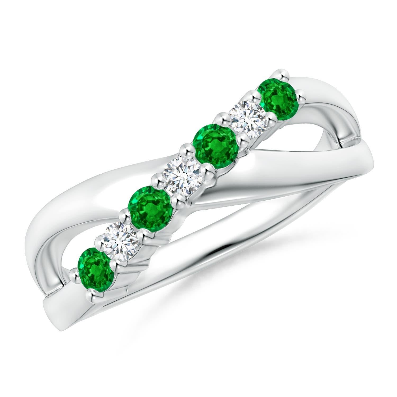 Bague de fiançailles en or massif 14K avec émeraude ronde naturelle et diamant Angara