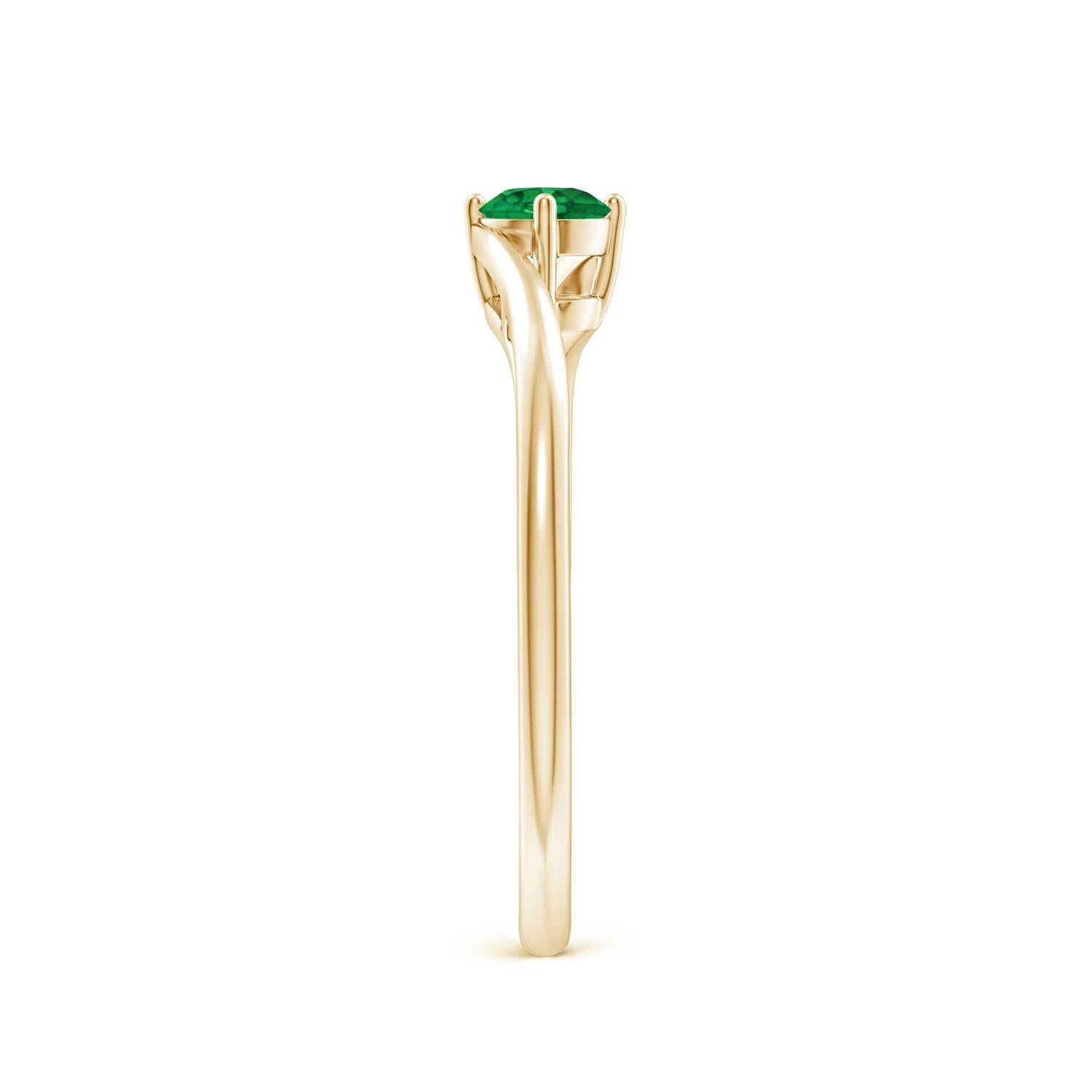 Angara natürlichen runden Smaragd Solitär Bypass Verlobungsring in 14K massivem Gold (Rundschliff) im Angebot