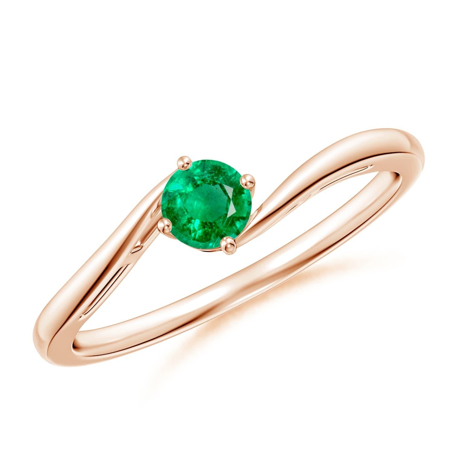 Angara natürlichen runden Smaragd Solitär Bypass Verlobungsring in 14K massivem Gold im Angebot 2