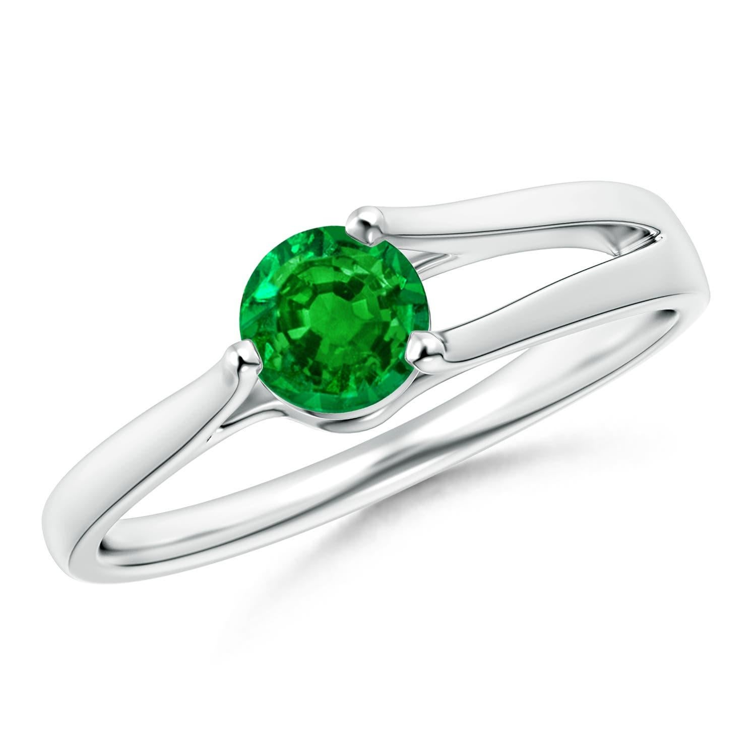 Angara Anillo de compromiso solitario con esmeralda redonda natural en oro macizo de 14 quilates en venta 2