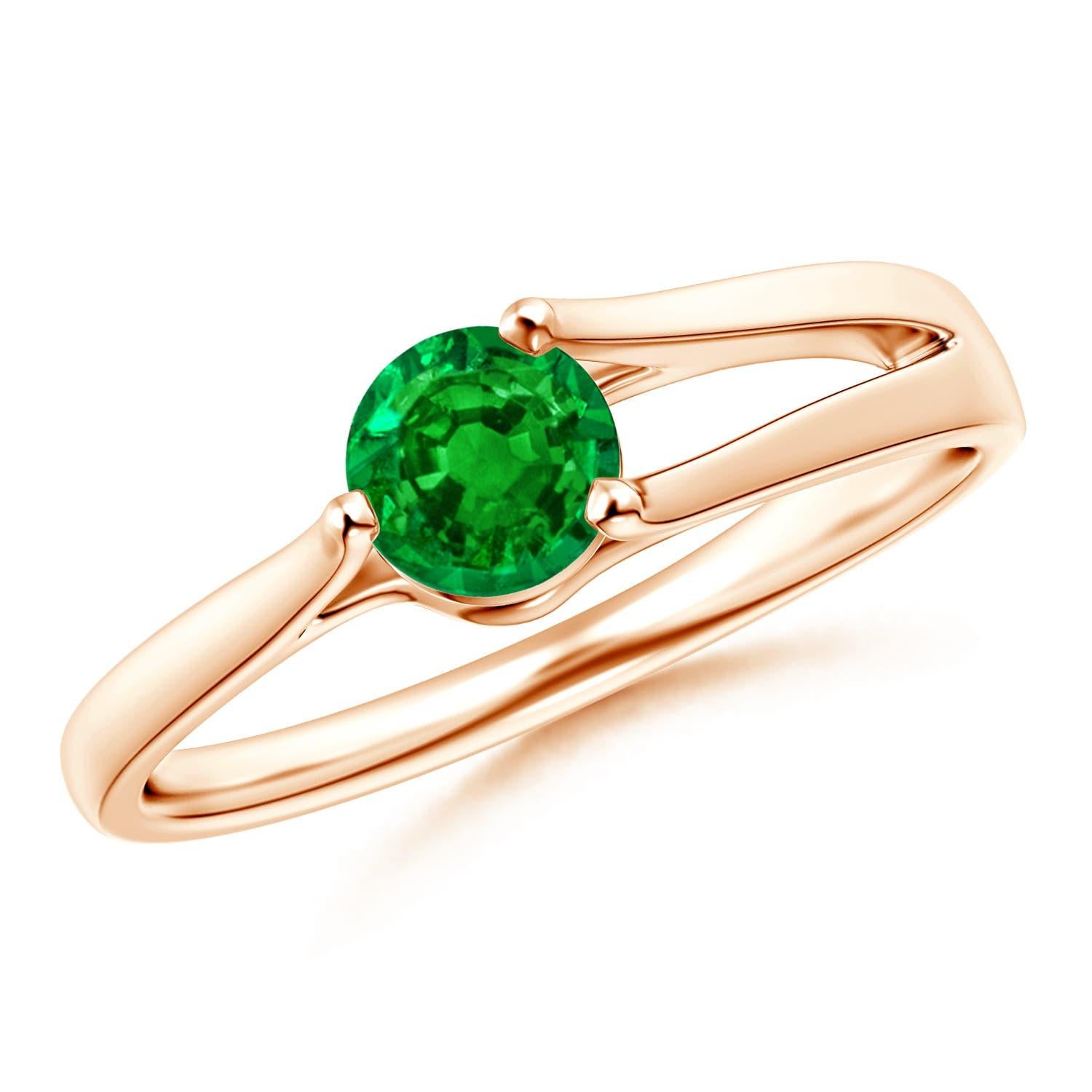 Angara Anillo de compromiso solitario con esmeralda redonda natural en oro macizo de 14 quilates en venta 3
