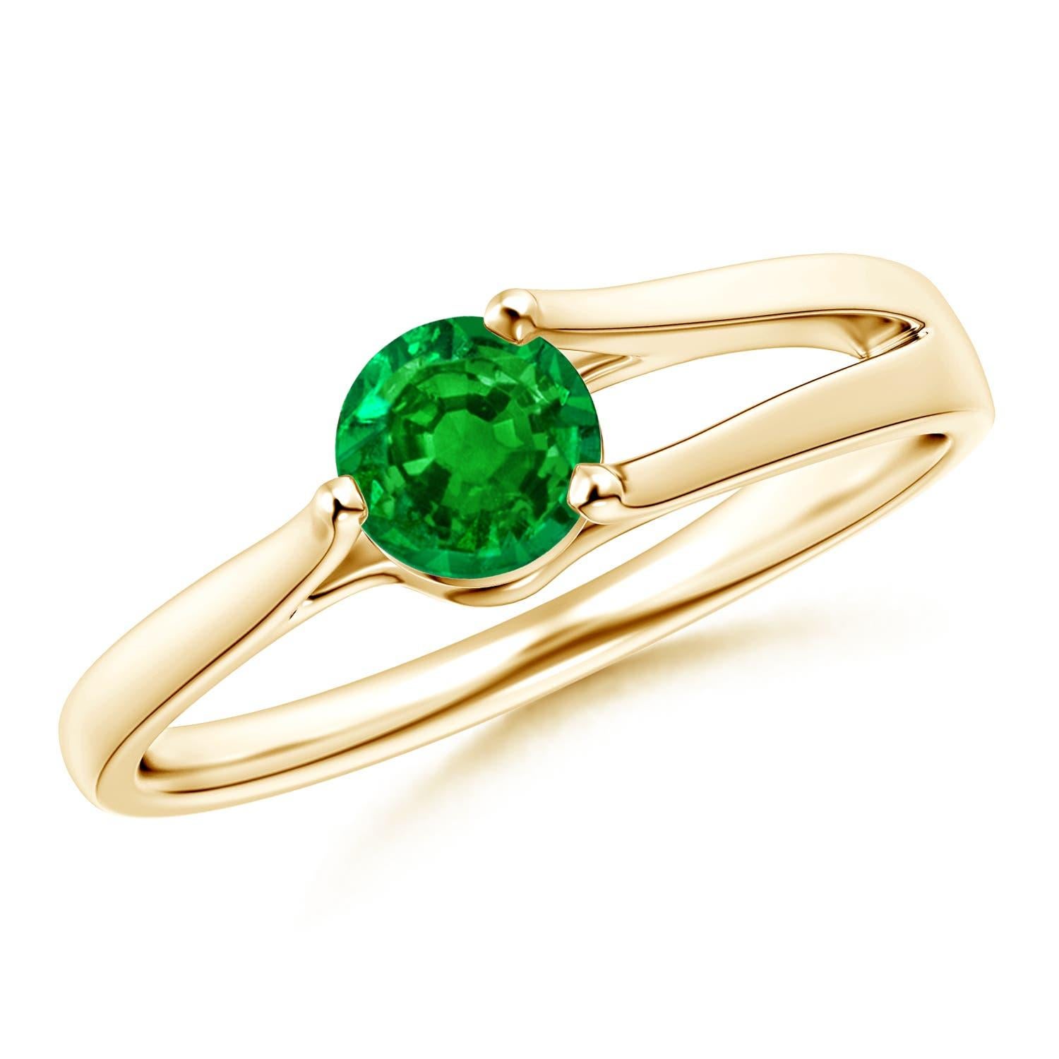 Anello di fidanzamento solitario con smeraldo rotondo naturale Angara in oro massiccio 14K
