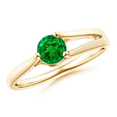 Anello di fidanzamento solitario con smeraldo rotondo naturale Angara in oro massiccio 14K