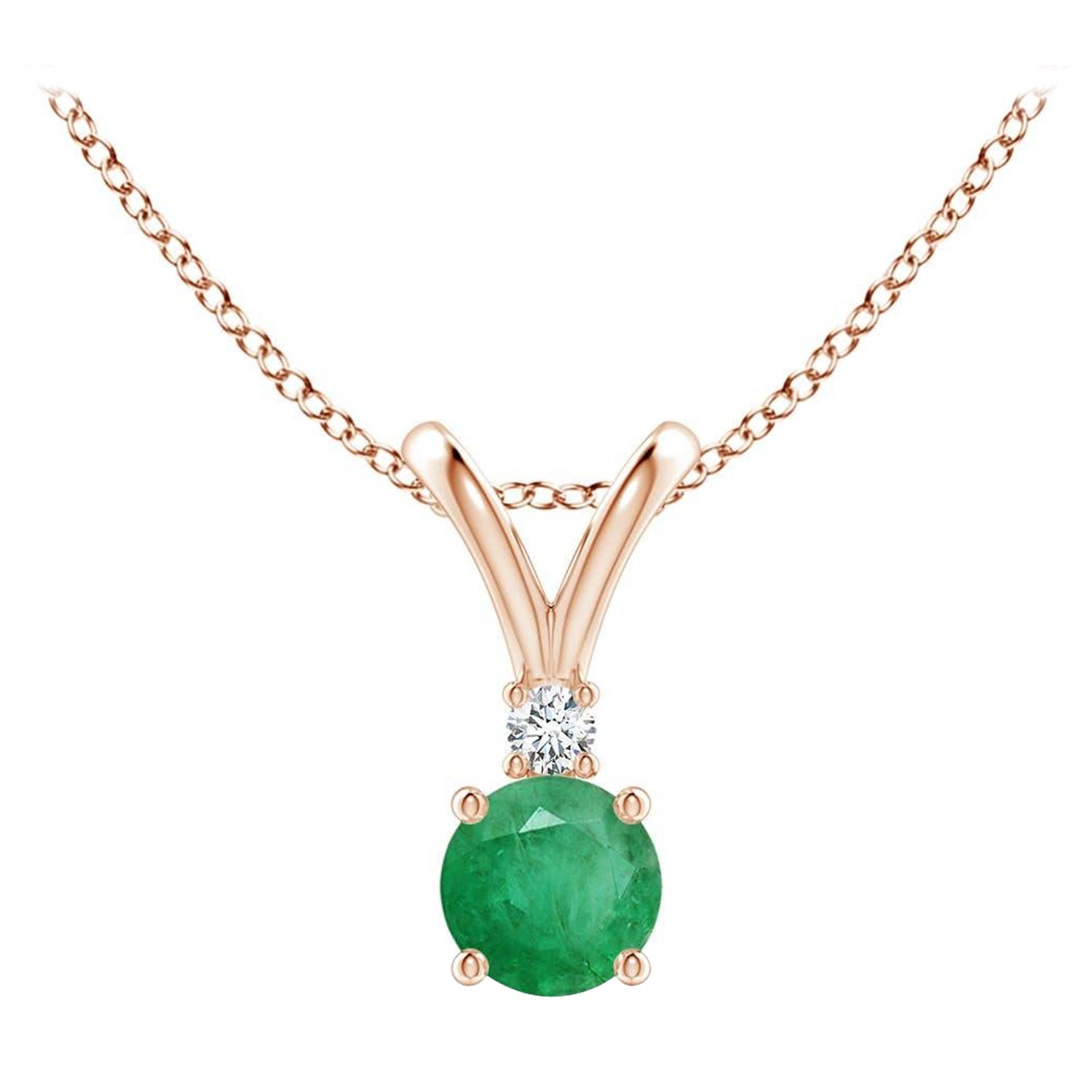 Pendentif solitaire en or massif 14K avec émeraude ronde naturelle Angara et diamant