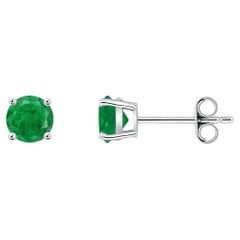Angara - Boucles d'oreilles en or massif 14 carats pour femmes - Émeraude ronde naturelle