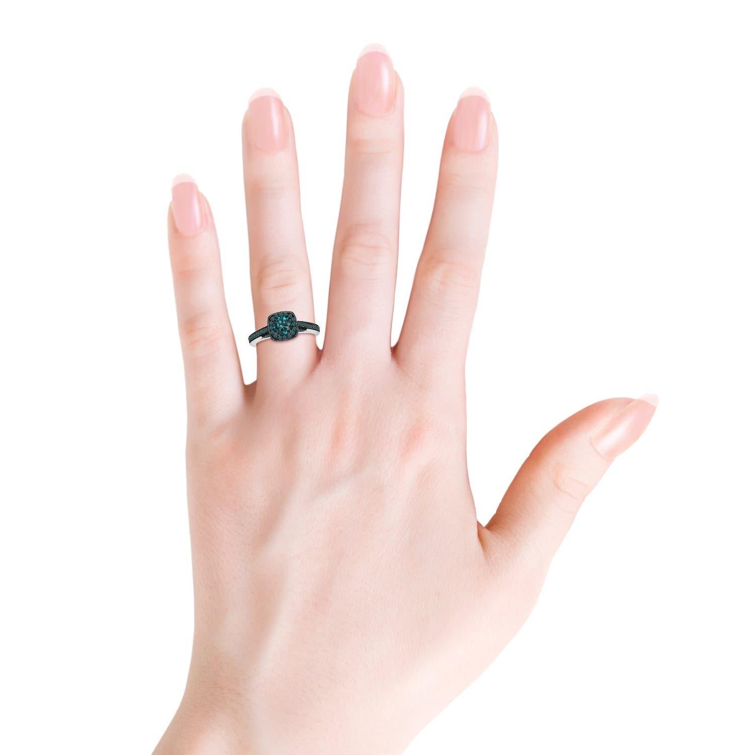 Taglio rotondo Anello aureola con diamante blu tondo naturale potenziato di Angara in oro massiccio 14K in vendita