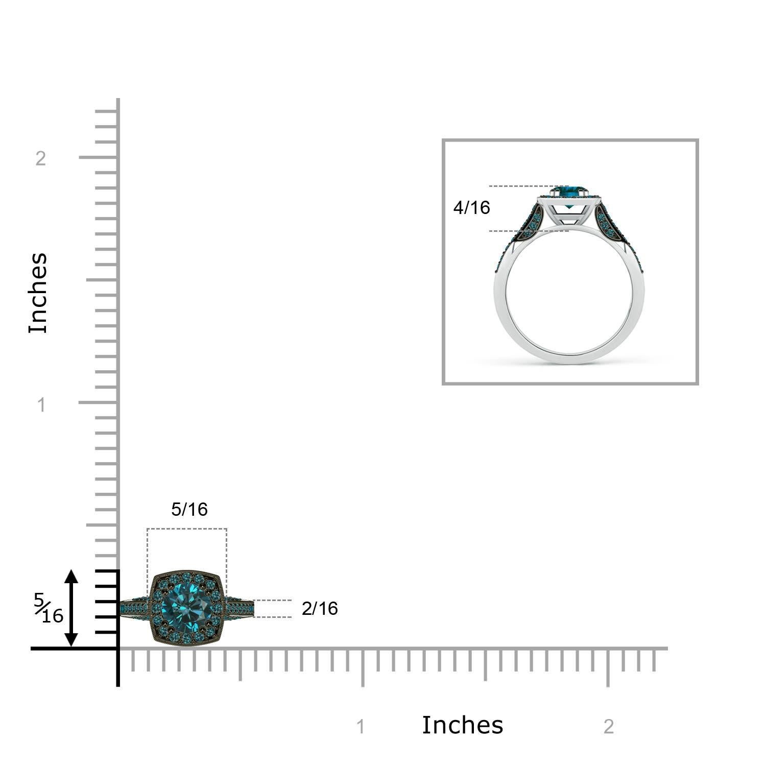 Anello aureola con diamante blu tondo naturale potenziato di Angara in oro massiccio 14K In condizioni Nuovo in vendita a Los Angeles, CA